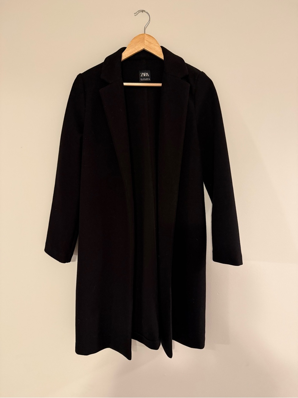 Zara Black Long Open-Front Trench Coat